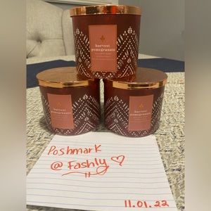 Brand New Bath & Bodyworks Harvest Pomegranate Three-Wick Candle